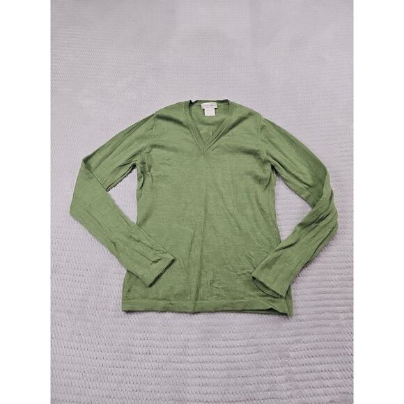 Linea Donna Sweater Womens Small 100% Merino Wool Light Weight Green Vneck - Picture 1 of 6